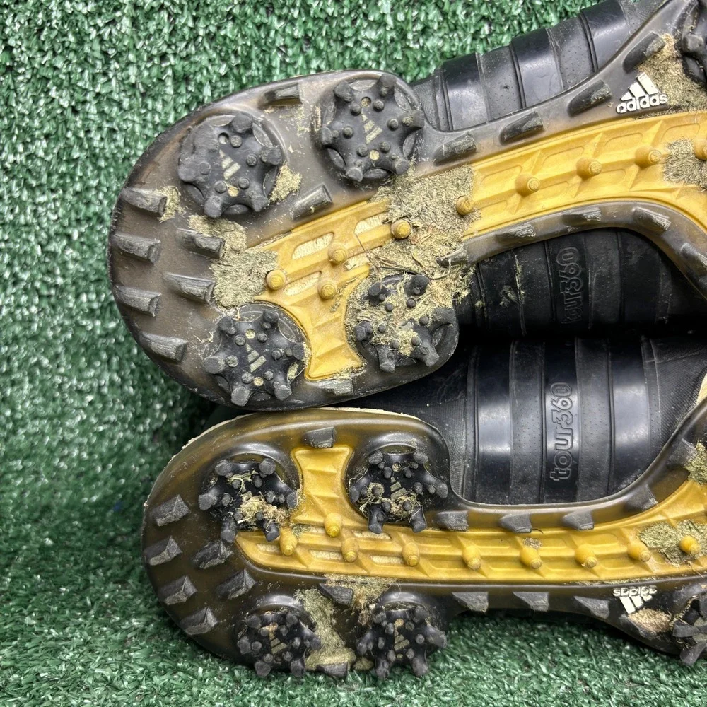 Adidas Tour360 Boost Leather Spike Cleated Athletic Golf Shoes Black Mens 10.5‎